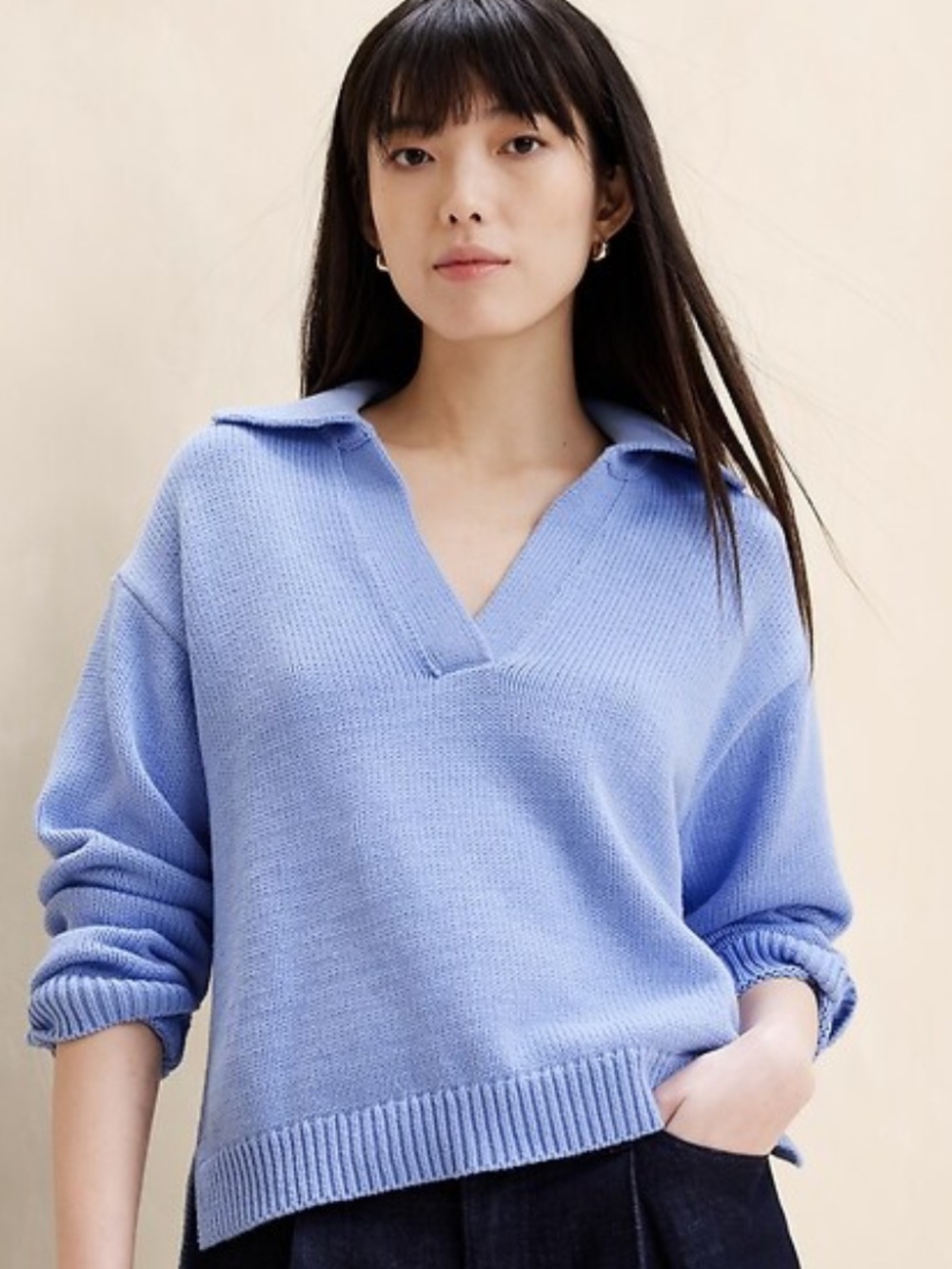 Banana Republic Textured Johnny- Collar Sweater in Passion Flower